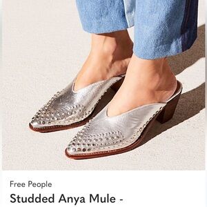 Free People Studded Anya Mule in Silver Sz 38